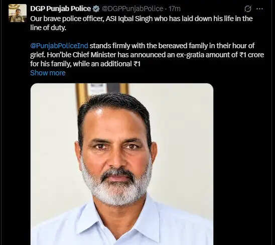 शहीद एएसआई इकबाल सिंह के परिवार को एक करोड़ रुपये की सहायता : डीजीपी पंजाब