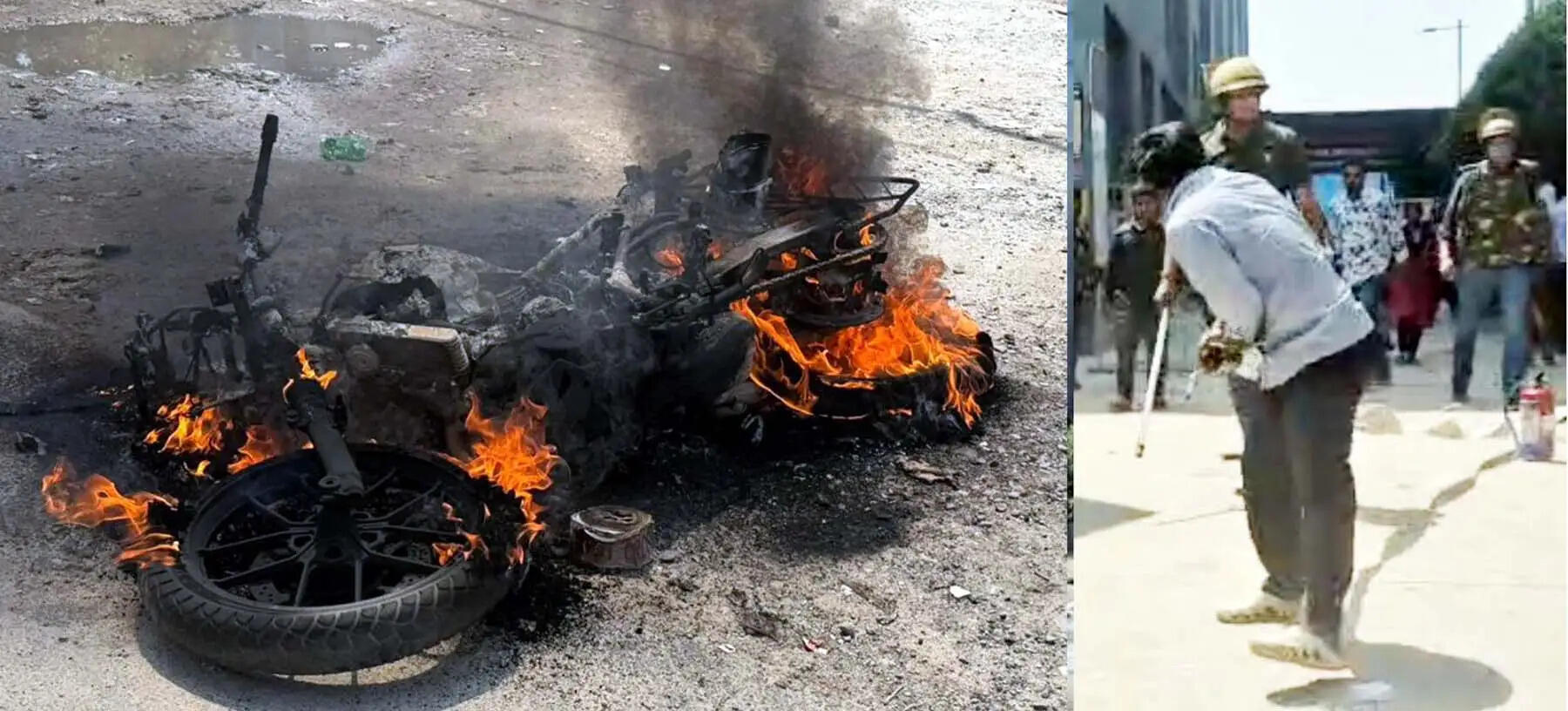 &nbsp;मानेसर में हड़ताली कर्मचारियों ने फूंकी पुलिस की बाइक, गाड़ी भी तोड़ी​​​​​​​